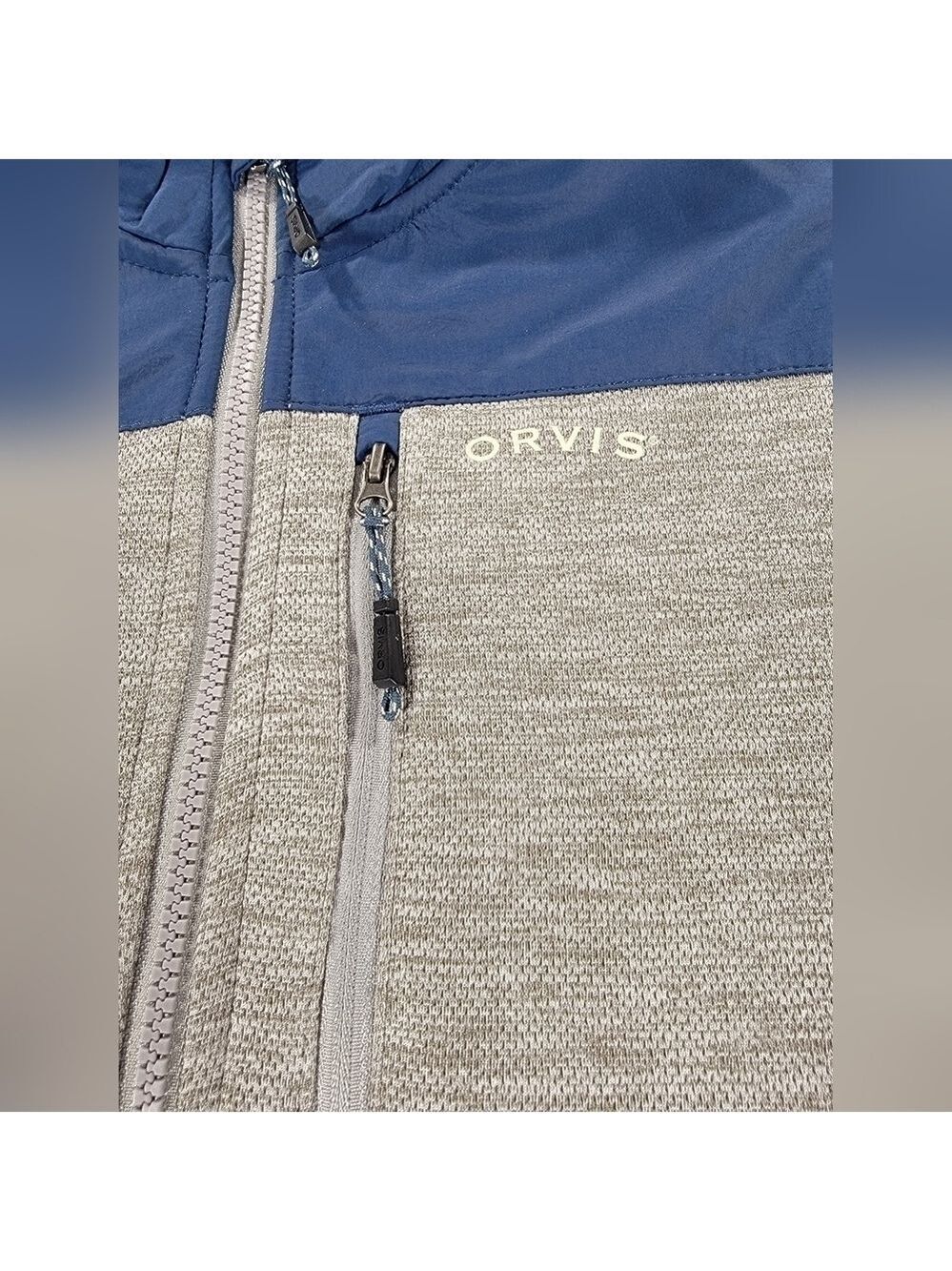 ORVIS Mens Bonded Mesh Fleece Full Zip Jacket Medium Gray Blue Sprin Mid Weight - Picture 2 of 11
